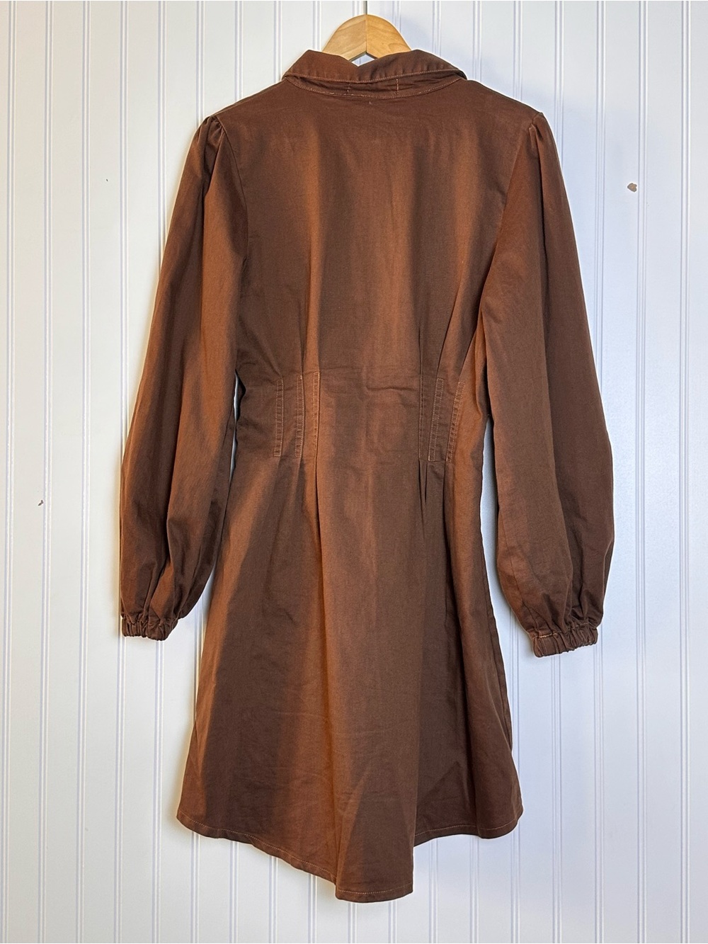 Petal & Pup Phoenix Long Sleeve Mini Dress Brown Denim L Collared - Picture 7 of 11